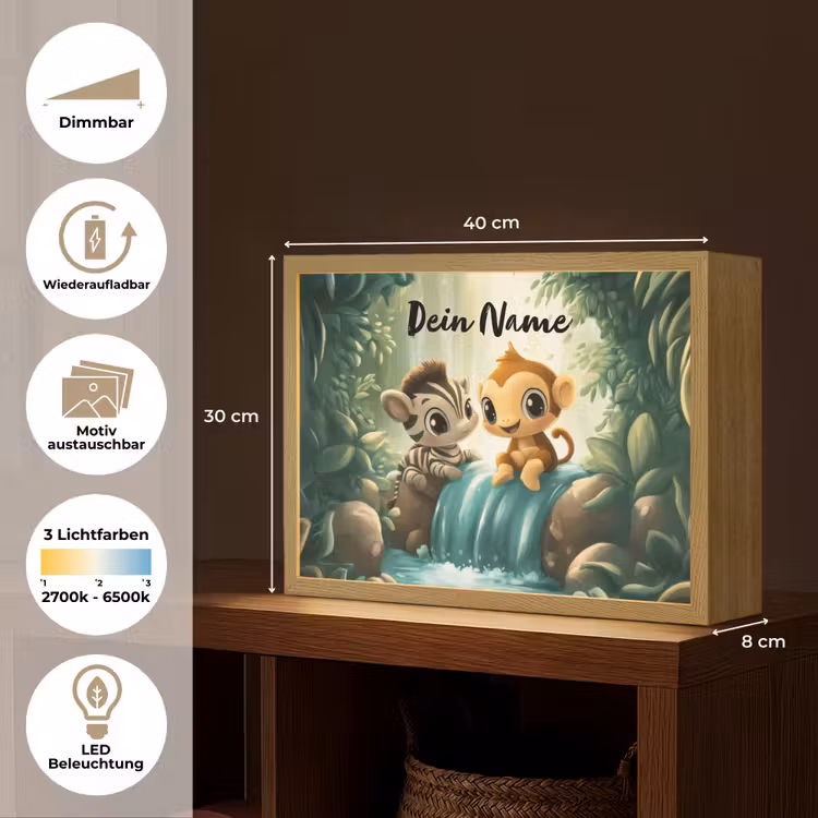 Zebra - Aapje - Waterval - Rotsen Light Box met batterij (Wandlamp kind) middel -USP_websiteoverzichtDE