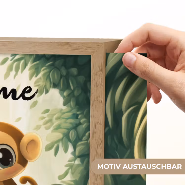 Zebra - Aapje - Waterval - Rotsen Light Box met batterij (Wandlamp kind) middel -USP_websiteprintDE