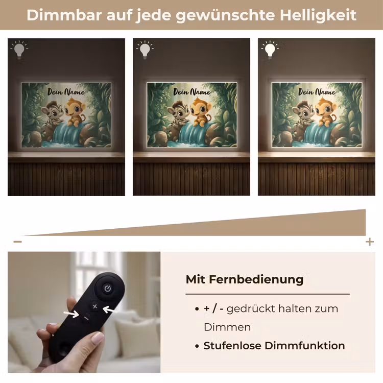 Zebra - Aapje - Waterval - Rotsen Light Box met batterij (Wandlamp kind) middel -USP_dimbaarDE
