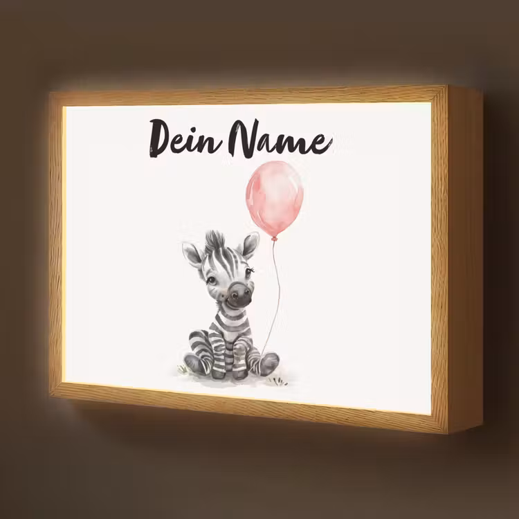 Zebra - Baby - Dieren - Roze ballon Light Box met batterij (Wandlamp kind) middel -z3d_website