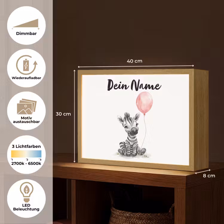 Zebra - Baby - Dieren - Roze ballon Light Box met batterij (Wandlamp kind) middel -USP_websiteoverzichtDE