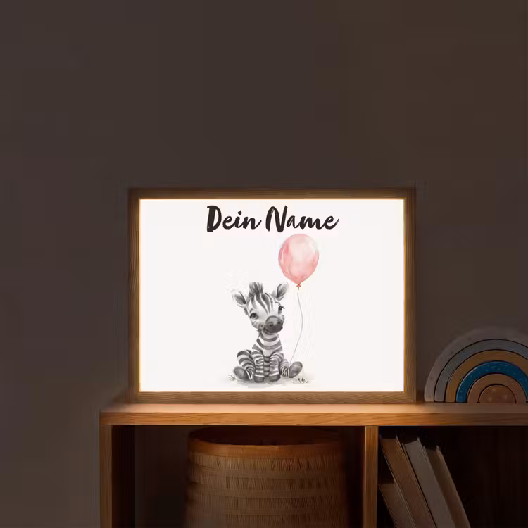Zebra - Baby - Dieren - Roze ballon Light Box met batterij (Wandlamp kind) middel -sfeer1_kind