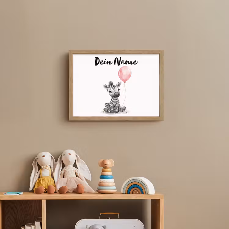 Zebra - Baby - Dieren - Roze ballon Light Box met batterij (Wandlamp kind) middel -sfeer2_kind