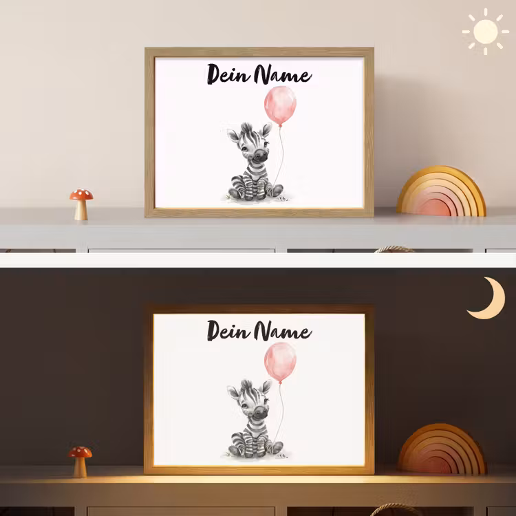 Zebra - Baby - Dieren - Roze ballon Light Box met batterij (Wandlamp kind) middel -sfeer3_kind