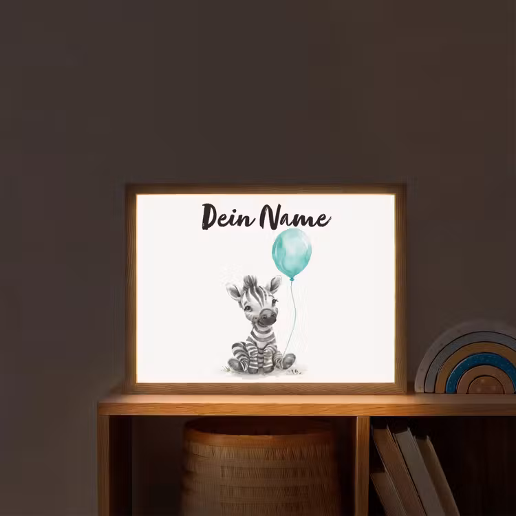 Zebra - Baby dier - Blauwe ballon Light Box met batterij (Wandlamp kind) middel -sfeer1_kind