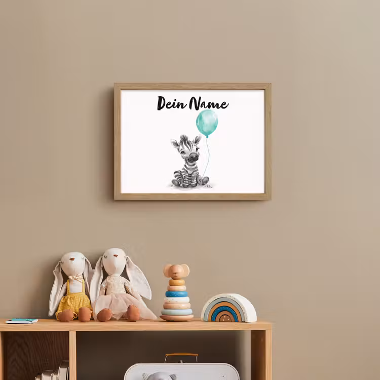 Zebra - Baby dier - Blauwe ballon Light Box met batterij (Wandlamp kind) middel -sfeer2_kind