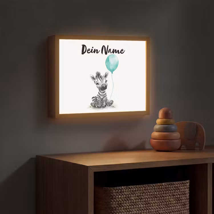 Zebra - Baby dier - Blauwe ballon Light Box met batterij (Wandlamp kind) middel -sfeer5_kind