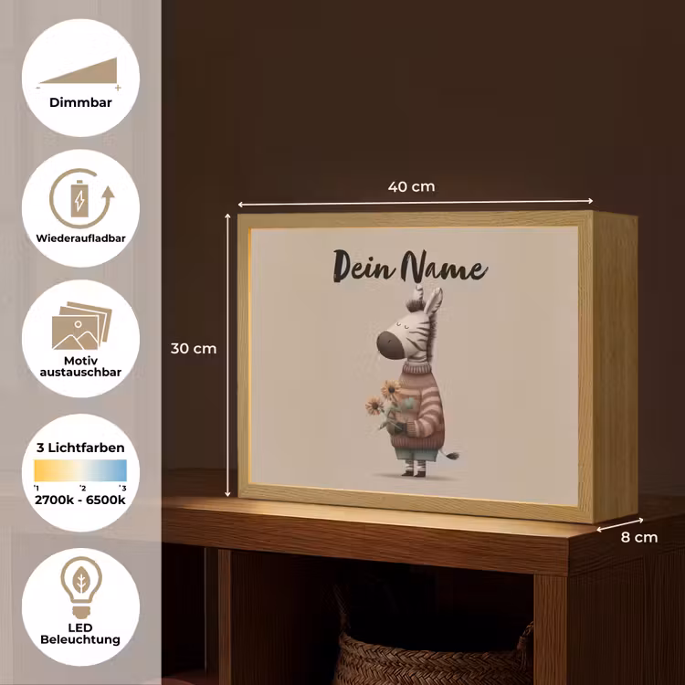 Zebra - Zonnebloemen - Warm Light Box met batterij (Wandlamp kind) middel -USP_websiteoverzichtDE