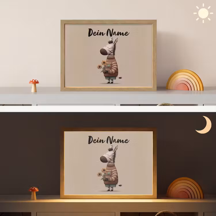 Zebra - Zonnebloemen - Warm Light Box met batterij (Wandlamp kind) middel -sfeer3_kind