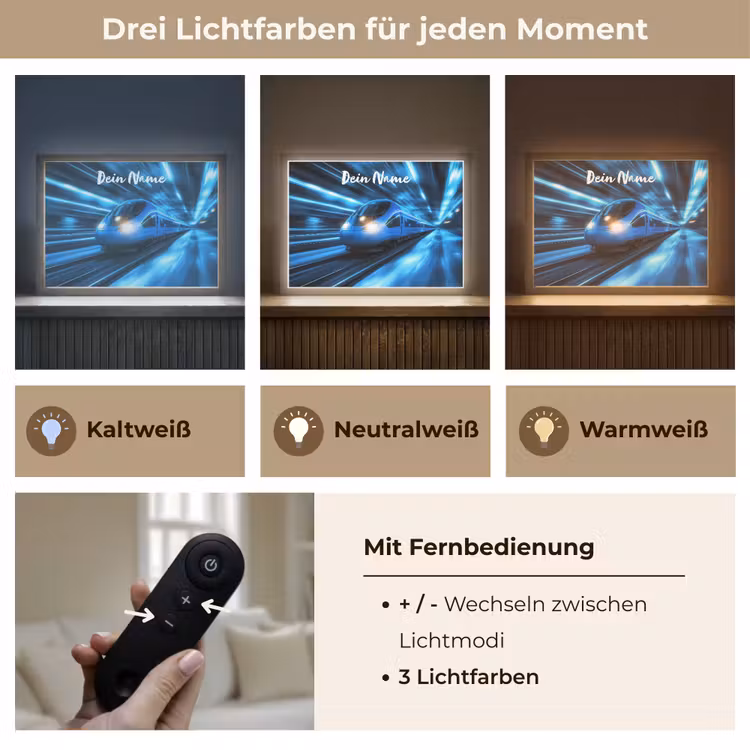 Trein - Blauw - Neon Light Box met batterij (Wandlamp kind) middel -USP_lichtkleurDE
