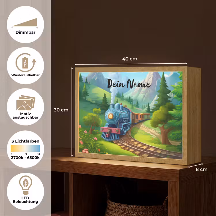 Trein - Bloemen - Kinderen - Natuur Light Box met batterij (Wandlamp kind) middel -USP_websiteoverzichtDE