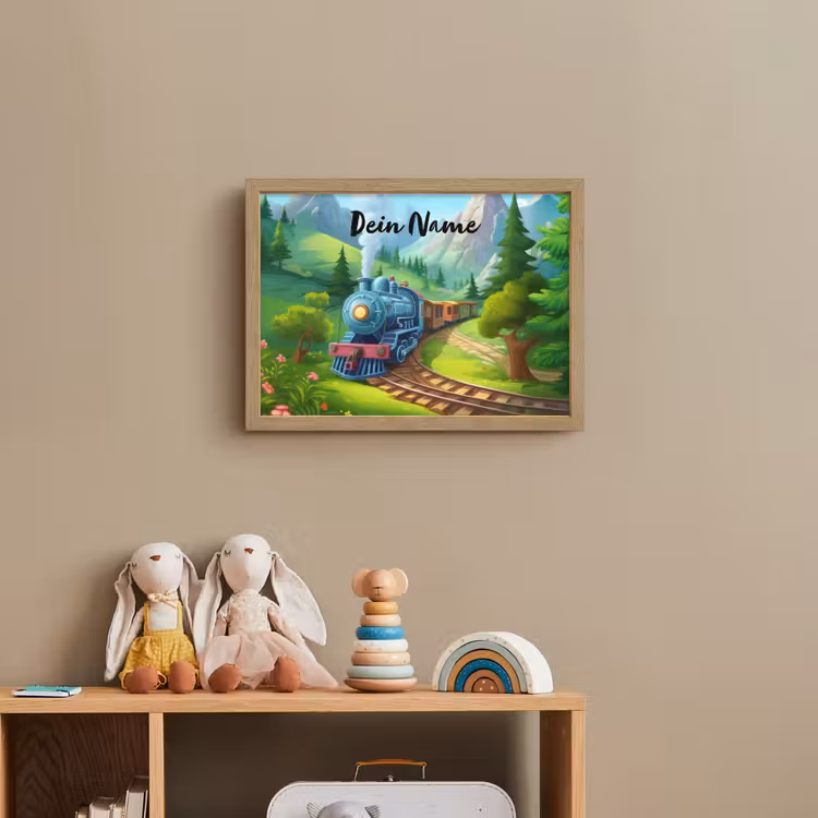 Trein - Bloemen - Kinderen - Natuur Light Box met batterij (Wandlamp kind) middel -sfeer2_kind