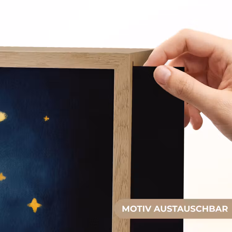 Maan - Geel - Sterren - Gezichtje Light Box met batterij (Wandlamp kind) middel -USP_websiteprintDE