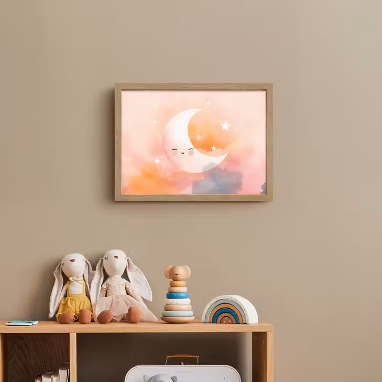 Maan - Gezichtje - Sterren - Roze Light Box met batterij (Wandlamp kind) middel -sfeer2_kind