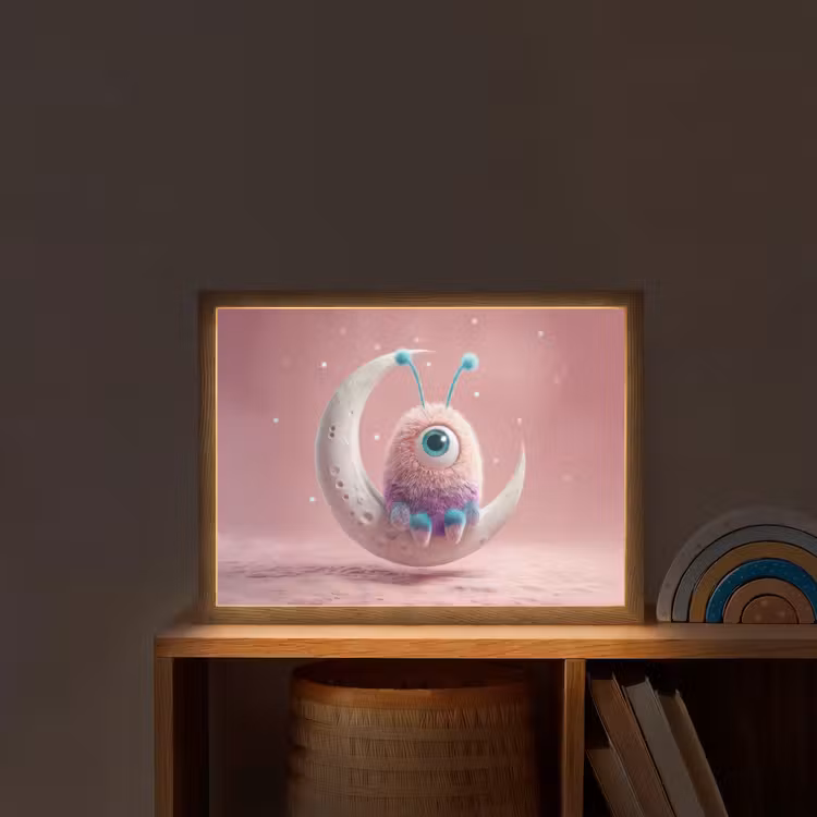 Maan - Monster - Roze Light Box met batterij (Wandlamp kind) middel -sfeer1_kind