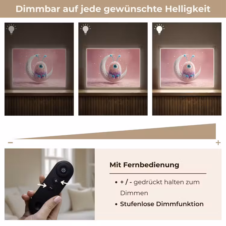 Maan - Monster - Roze Light Box met batterij (Wandlamp kind) middel -USP_dimbaarDE