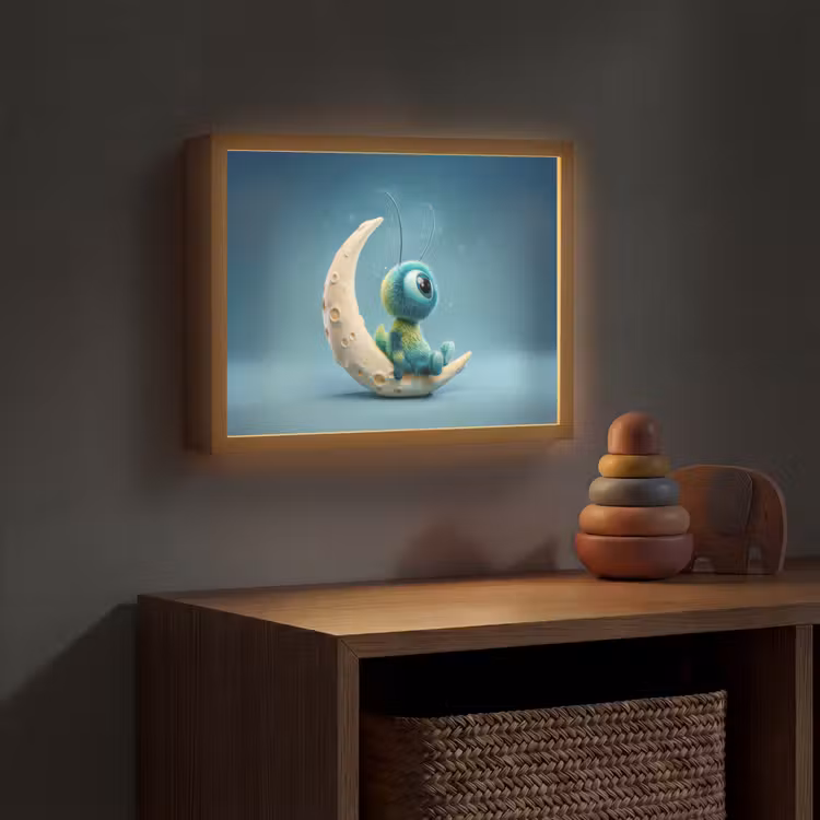 Maan - Ruimtewezen - Blauw Light Box met batterij (Wandlamp kind) middel -sfeer5_kind
