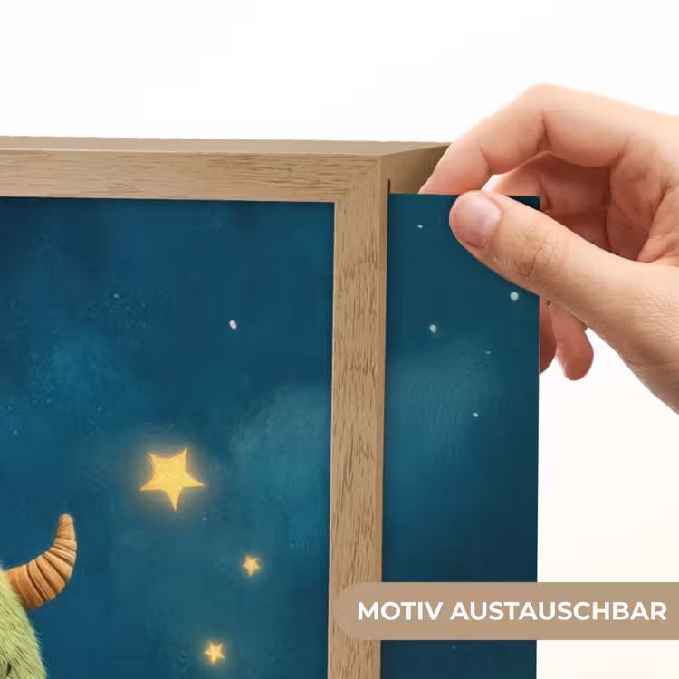 Monster - Groen - Maan - Wolken Light Box met batterij (Wandlamp kind) middel -USP_websiteprintDE