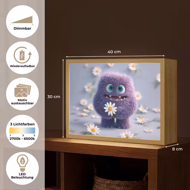 Monster - Paars - Madeliefjes Light Box met batterij (Wandlamp kind) middel -USP_websiteoverzichtDE