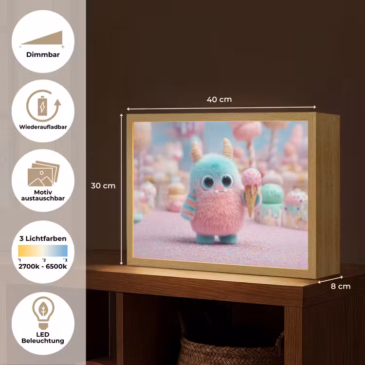 Monster - Pastel - Roze - Snoep Light Box met batterij (Wandlamp kind) middel -USP_websiteoverzichtDE