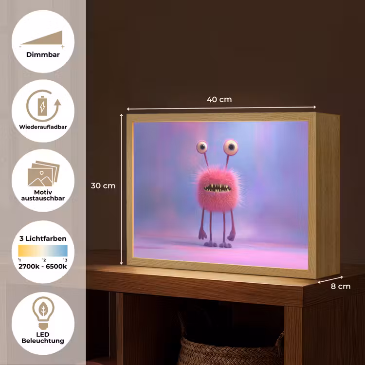 Monster - Roze - Paars Light Box met batterij (Wandlamp kind) middel -USP_websiteoverzichtDE