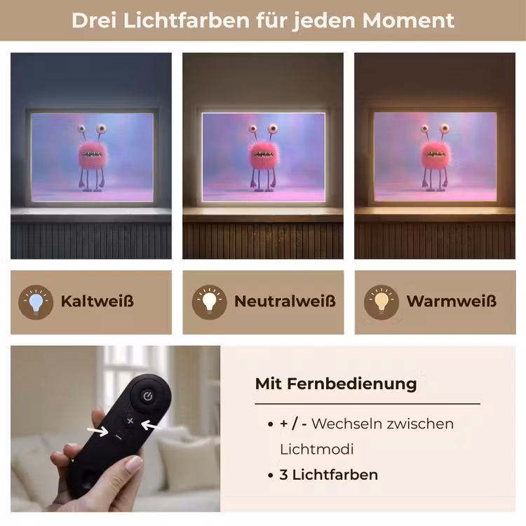 Monster - Roze - Paars Light Box met batterij (Wandlamp kind) middel -USP_lichtkleurDE