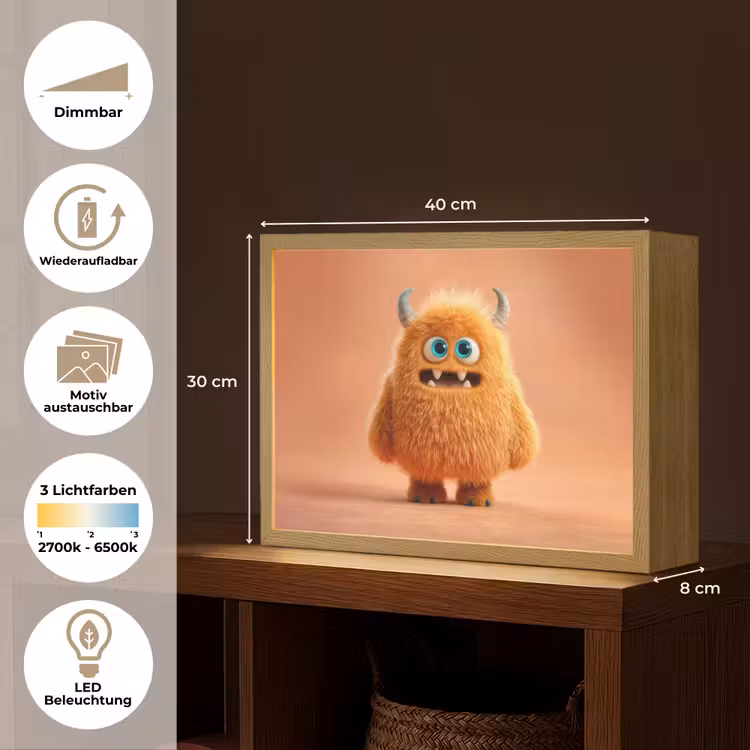 Monster - Knuffel - Oranje Light Box met batterij (Wandlamp kind) middel -USP_websiteoverzichtDE