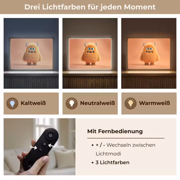 Monster - Knuffel - Oranje Light Box met batterij (Wandlamp kind) middel -USP_lichtkleurDE