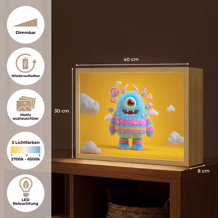 Monster - Snoep - Geel - Kleurrijk Light Box met batterij (Wandlamp kind) middel -USP_websiteoverzichtDE