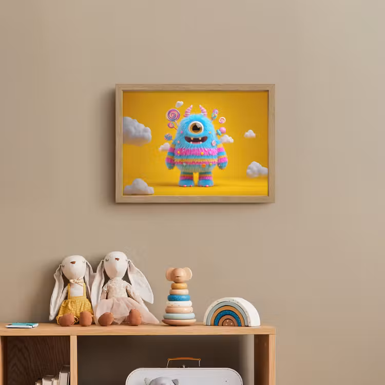 Monster - Snoep - Geel - Kleurrijk Light Box met batterij (Wandlamp kind) middel -sfeer2_kind