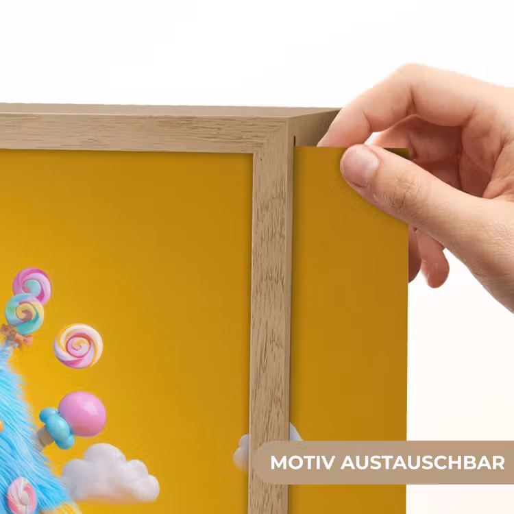 Monster - Snoep - Geel - Kleurrijk Light Box met batterij (Wandlamp kind) middel -USP_websiteprintDE