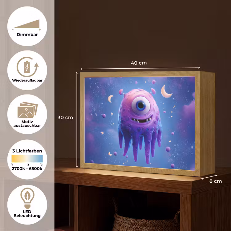 Monster - Ruimte - Sterren - Paars Light Box met batterij (Wandlamp kind) middel -USP_websiteoverzichtDE