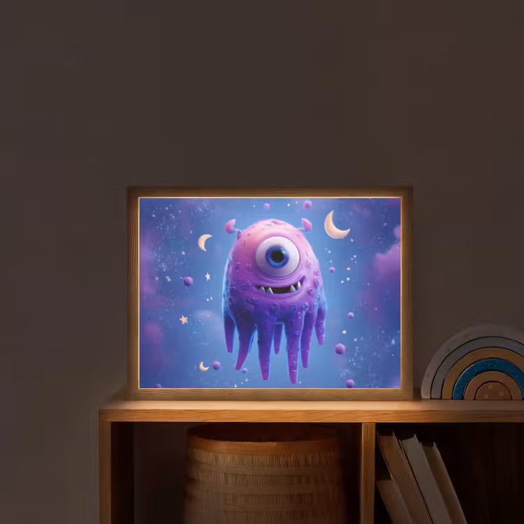 Monster - Ruimte - Sterren - Paars Light Box met batterij (Wandlamp kind) middel -sfeer1_kind