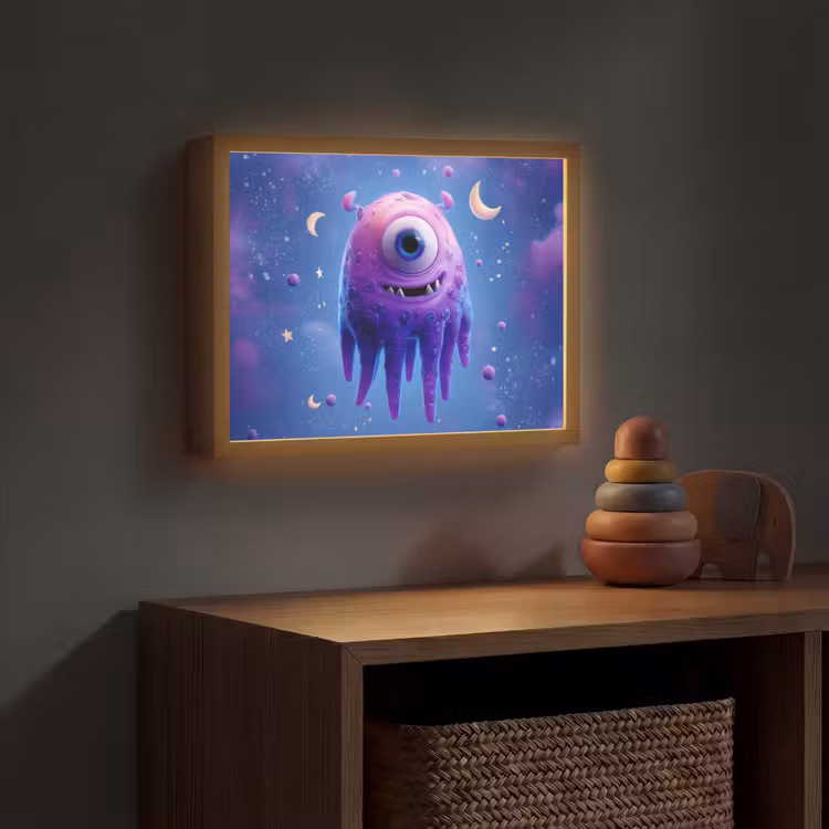 Monster - Ruimte - Sterren - Paars Light Box met batterij (Wandlamp kind) middel -sfeer5_kind