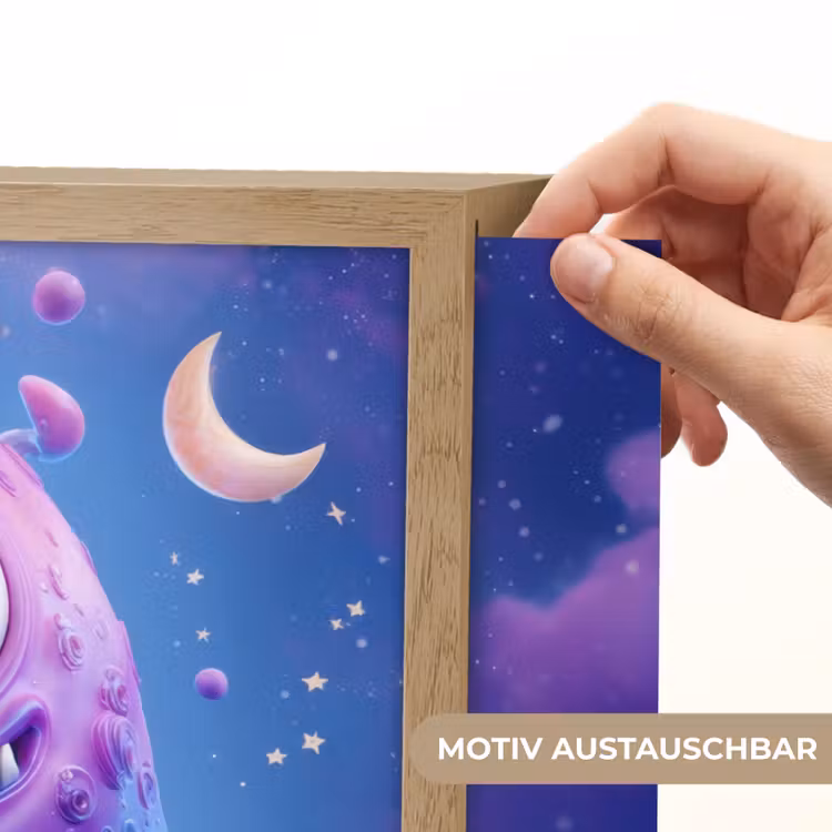 Monster - Ruimte - Sterren - Paars Light Box met batterij (Wandlamp kind) middel -USP_websiteprintDE