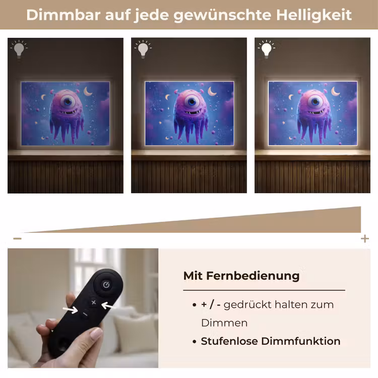 Monster - Ruimte - Sterren - Paars Light Box met batterij (Wandlamp kind) middel -USP_dimbaarDE