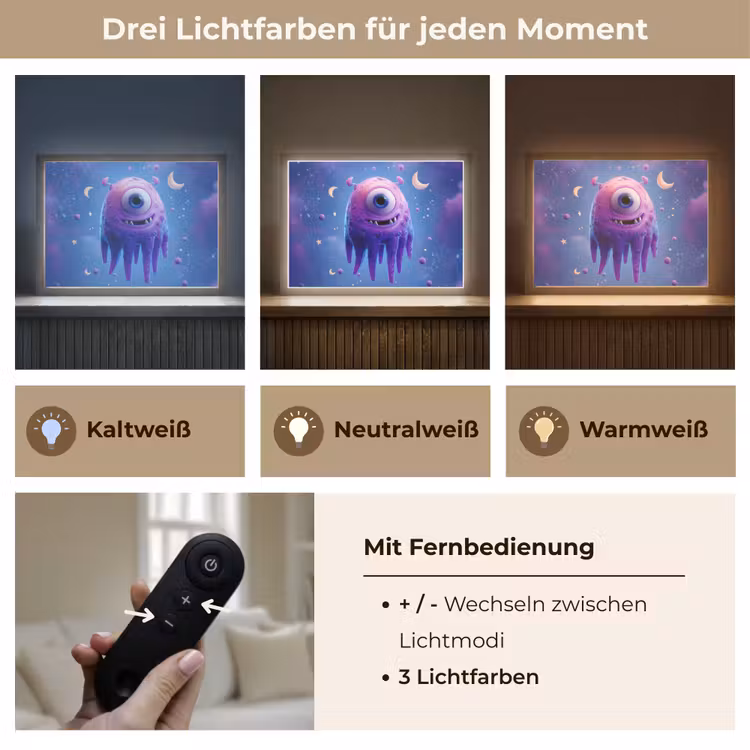 Monster - Ruimte - Sterren - Paars Light Box met batterij (Wandlamp kind) middel -USP_lichtkleurDE