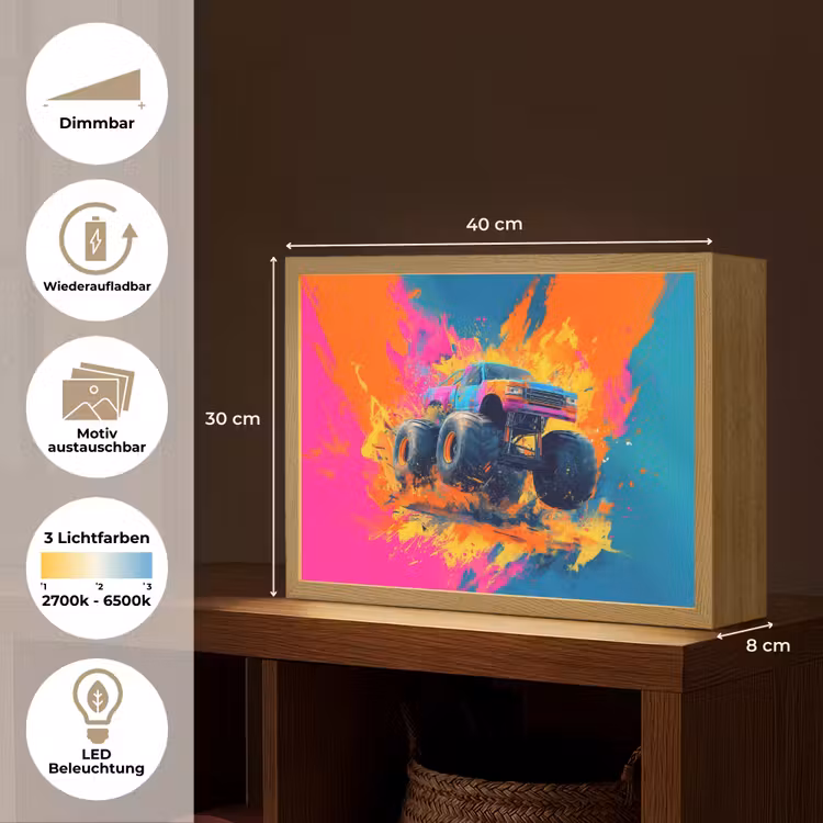 Monstertruck - Abstract - Verfspatten - Kleurrijk Light Box met batterij (Wandlamp kind) middel -USP_websiteoverzichtDE