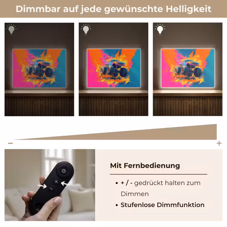 Monstertruck - Abstract - Verfspatten - Kleurrijk Light Box met batterij (Wandlamp kind) middel -USP_dimbaarDE