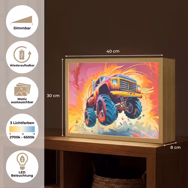 Monstertruck - Auto - Jongens - Kleurrijk Light Box met batterij (Wandlamp kind) middel -USP_websiteoverzichtDE