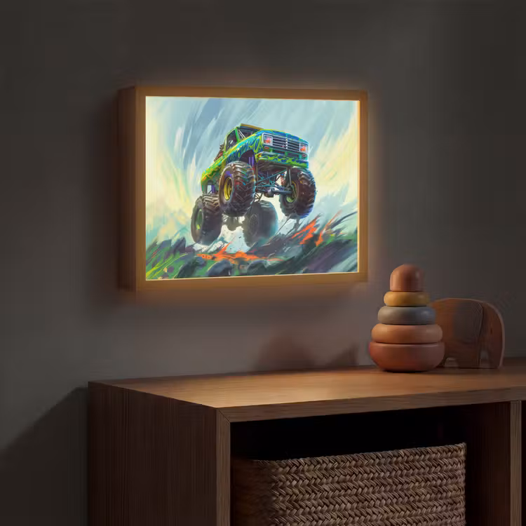 Monstertruck - Auto - Jongens - Groen Light Box met batterij (Wandlamp kind) middel -sfeer5_kind