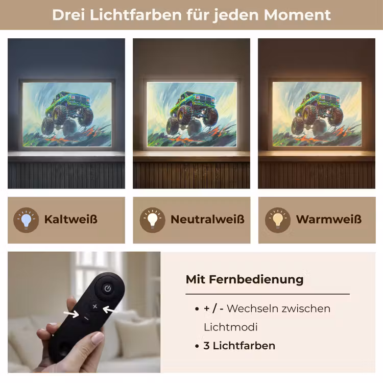 Monstertruck - Auto - Jongens - Groen Light Box met batterij (Wandlamp kind) middel -USP_lichtkleurDE