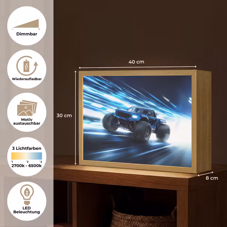 Monstertruck - Blauw - Neon - Lichten Light Box met batterij (Wandlamp kind) middel -USP_websiteoverzichtDE