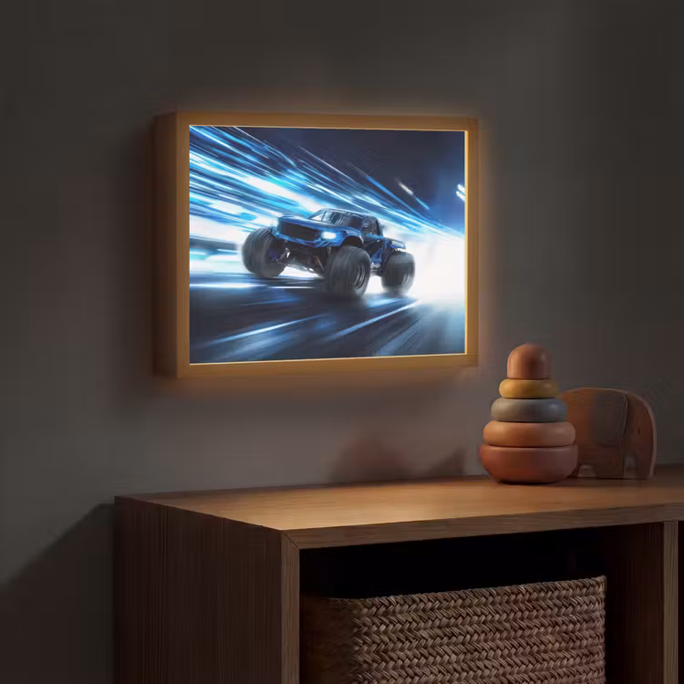 Monstertruck - Blauw - Neon - Lichten Light Box met batterij (Wandlamp kind) middel -sfeer5_kind