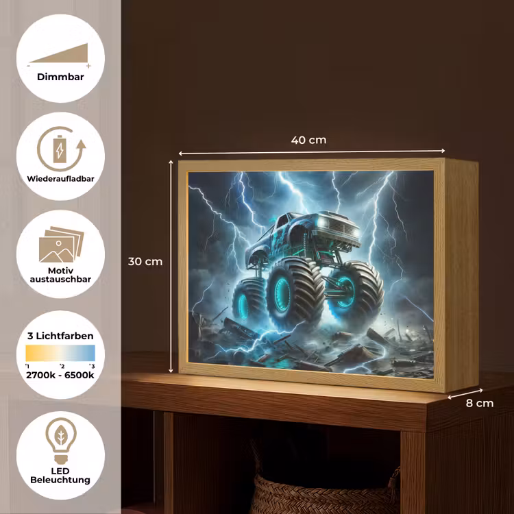 Monstertruck - Bliksem - Blauw - Jongens - Auto Light Box met batterij (Wandlamp kind) middel -USP_websiteoverzichtDE