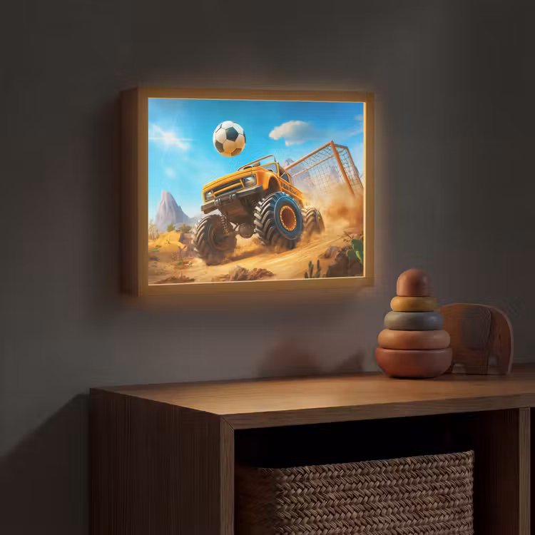 Monstertruck - Voetbal - Woestijn Light Box met batterij (Wandlamp kind) middel -sfeer5_kind