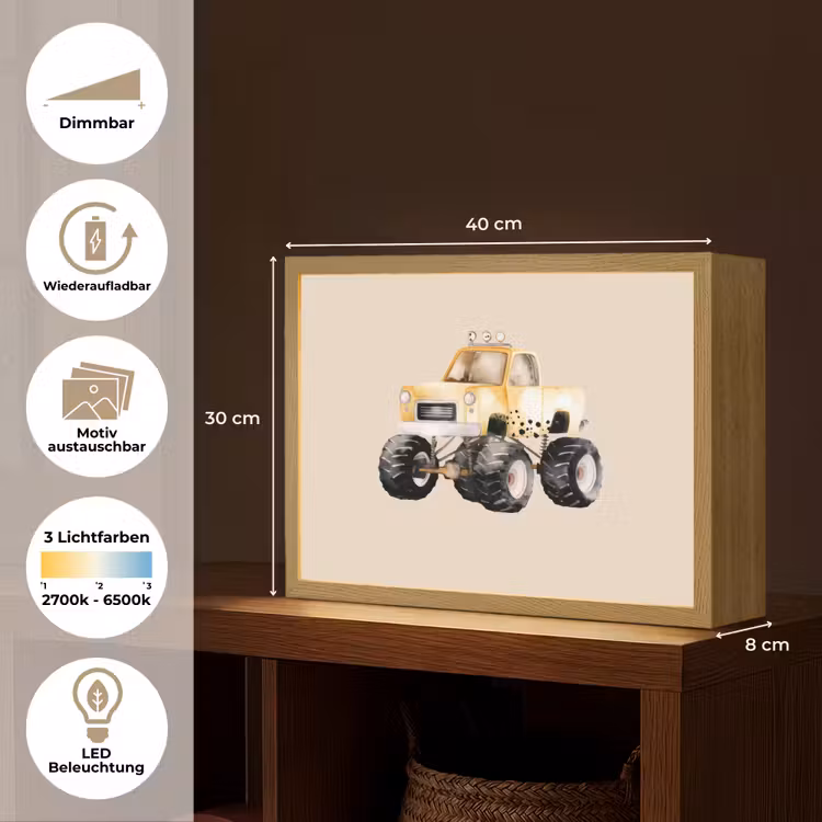 Monstertruck - Geel - Beige Light Box met batterij (Wandlamp kind) middel -USP_websiteoverzichtDE