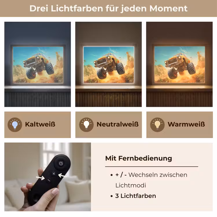 Monstertruck - Kind - Jongen - Auto Light Box met batterij (Wandlamp kind) middel -USP_lichtkleurDE