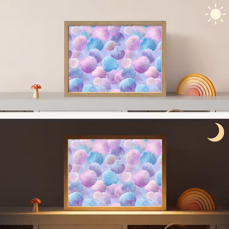 Schelpen - Paars - Blauw - Patroon Light Box met batterij (Wandlamp kind) middel -sfeer3_kind