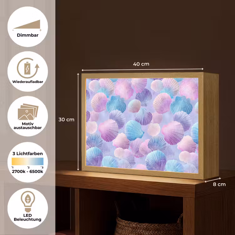 Schelpen - Paars - Blauw - Patroon Light Box met batterij (Wandlamp kind) middel -USP_websiteoverzichtDE